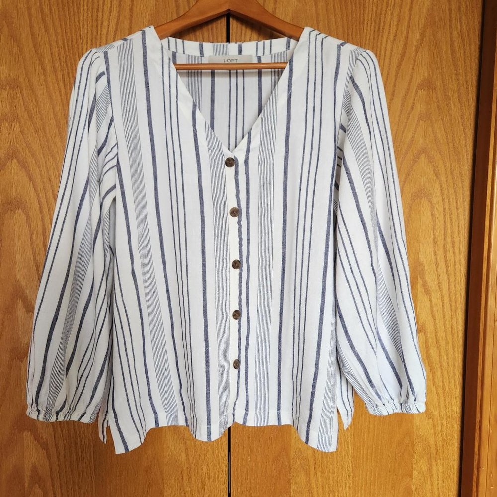 Ann Taylor Loft brand,Medium, 3/4 sleeve. Blue & White Striped Blouse